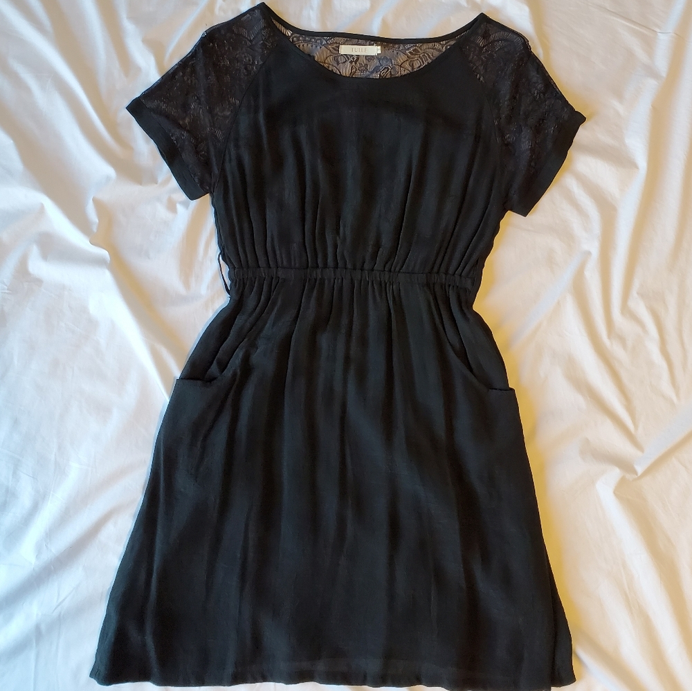 EUC Tulle black lace-detail skater dress